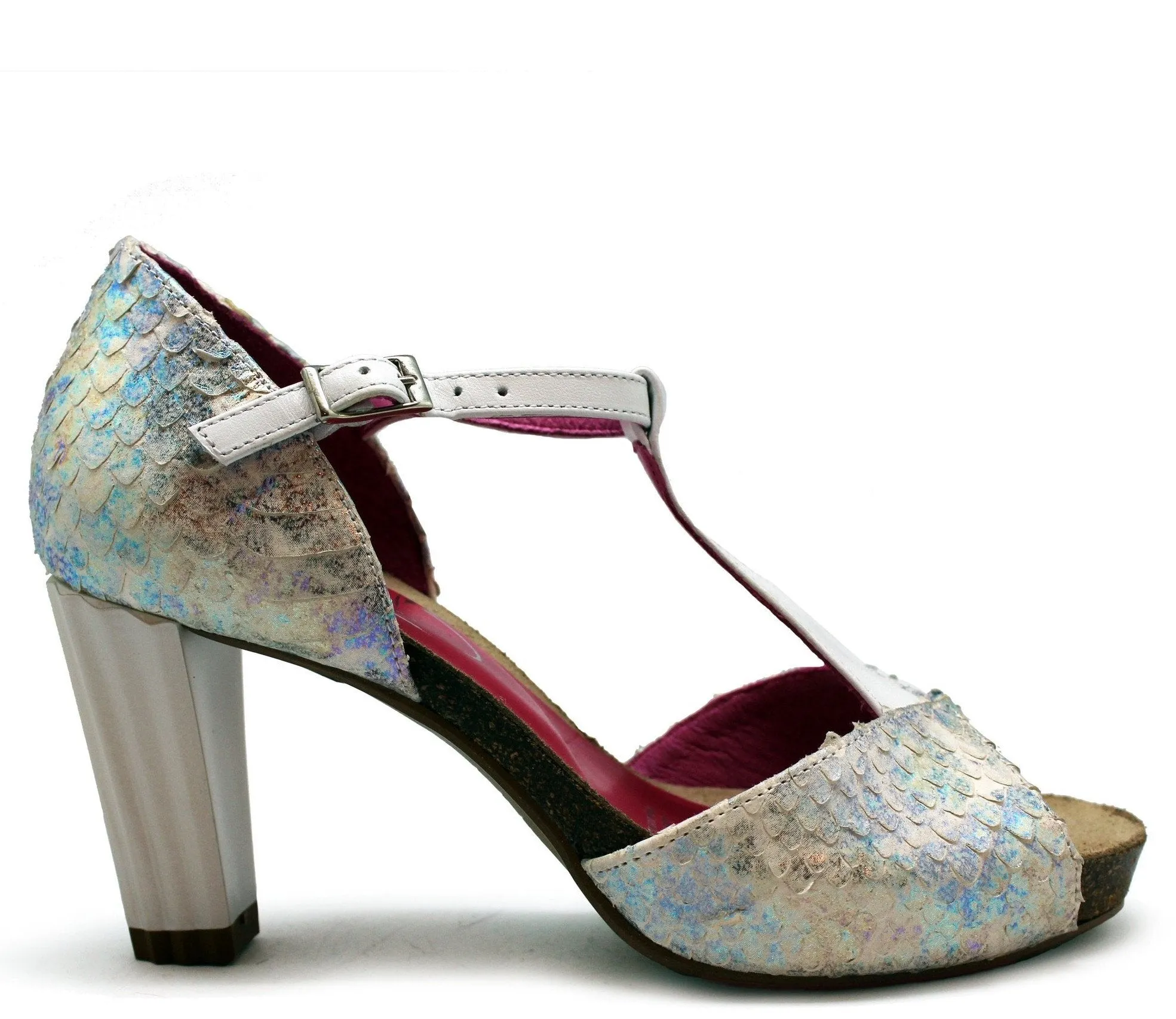 Salute - White Iridescent t strap sandal