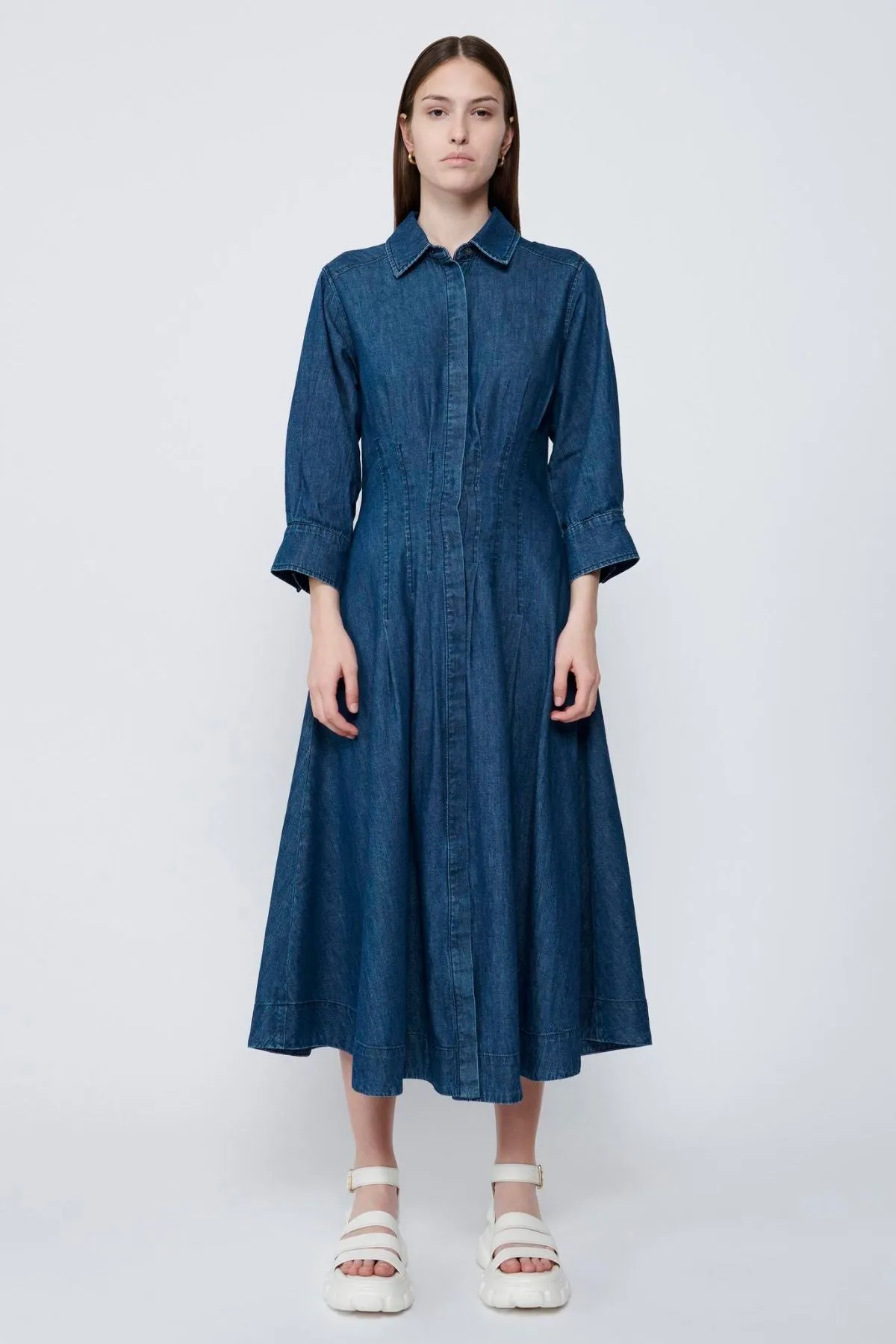 Simkhai Jazz Pintuck Denim Dress - Baltic