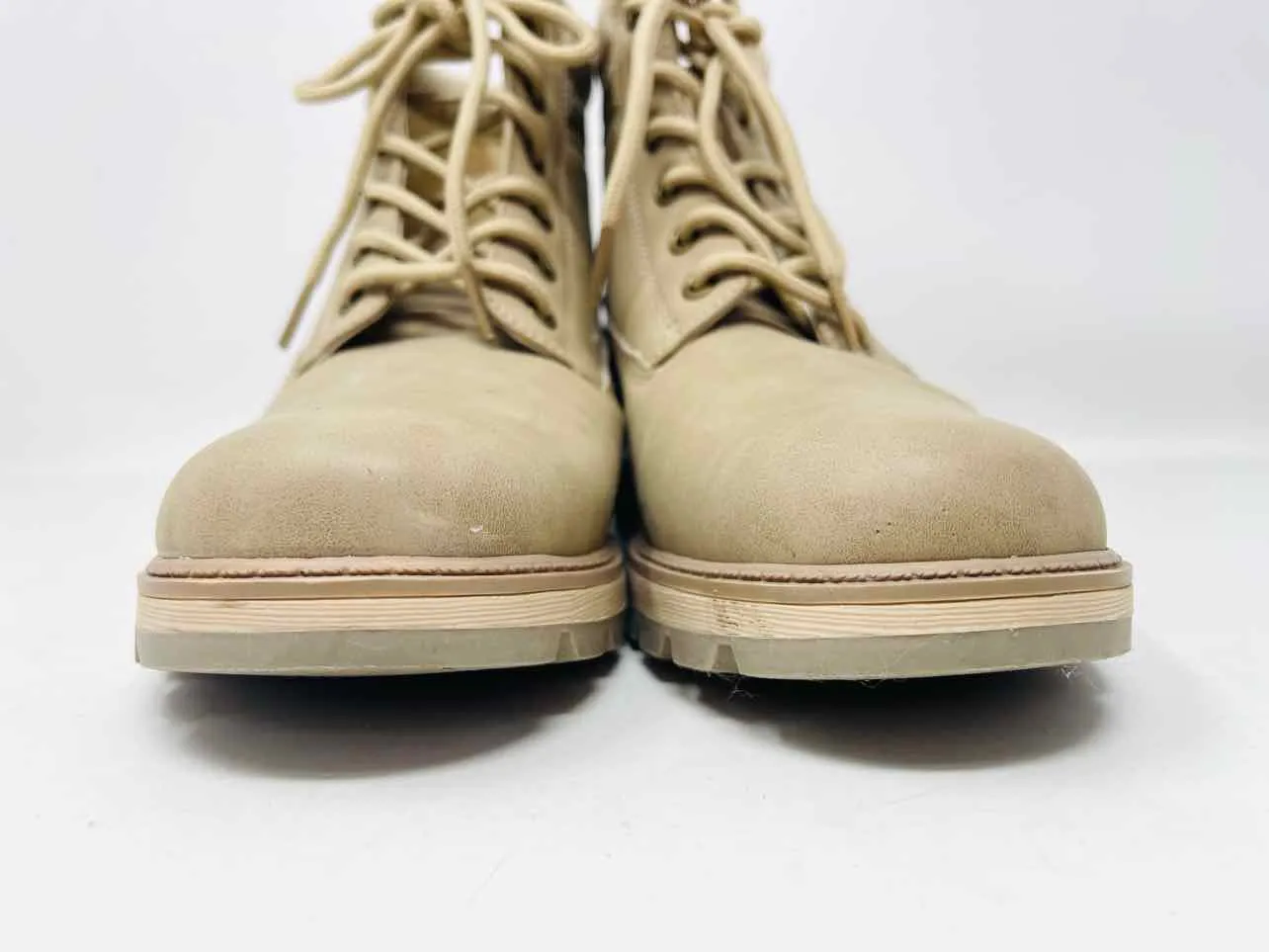 Size 9 Beige Lace-Up Faux Leather Shoes Ankle Boots