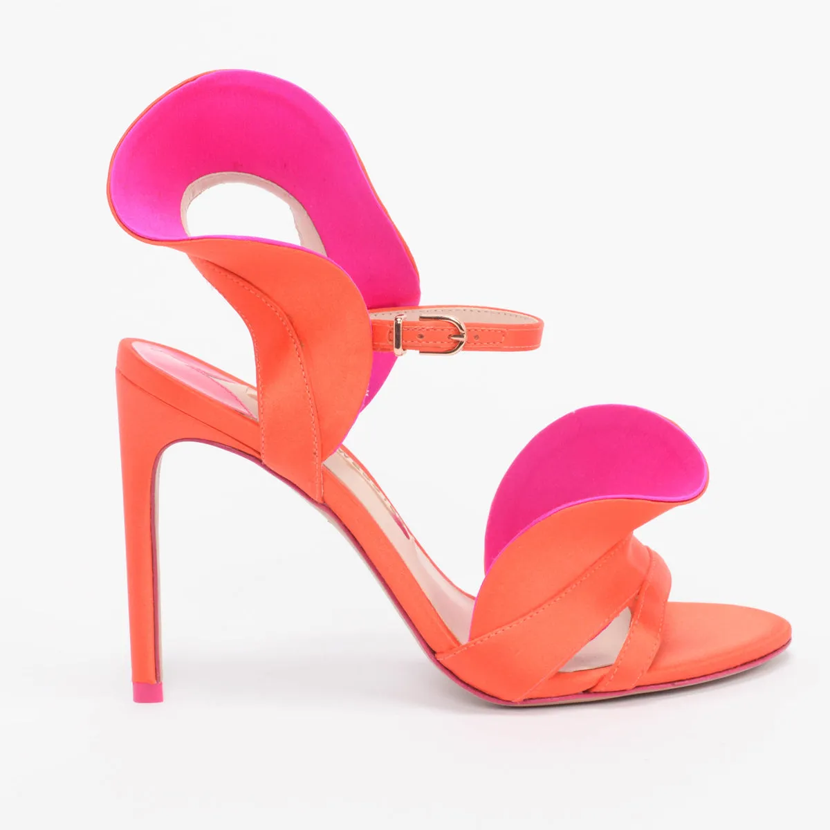 Sophia Webster Orange & Pink Satin Ruffle Lucia Sandals 36.5