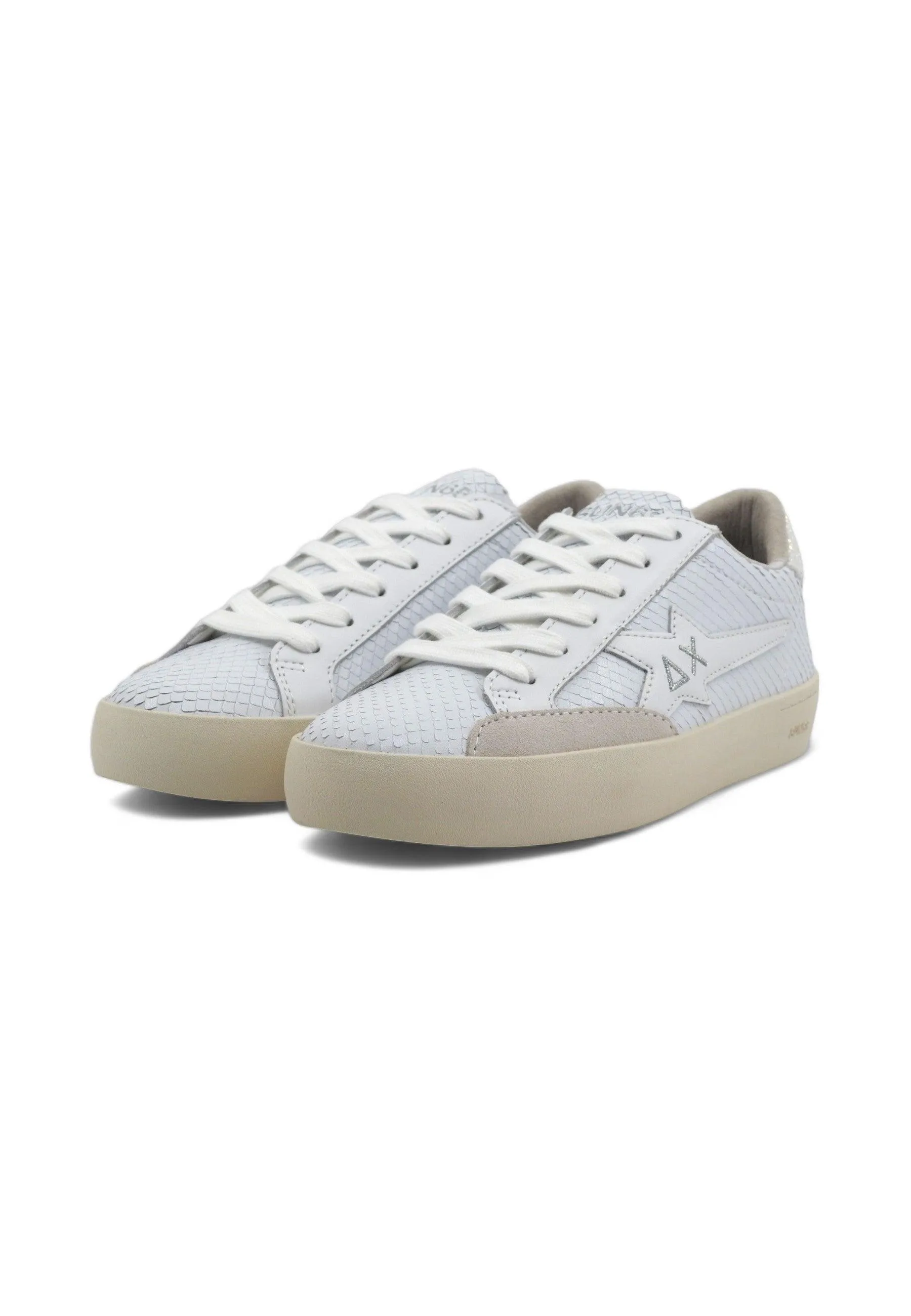 SUN68 Katy Leather Sneaker Donna Bianco Argento Z34225