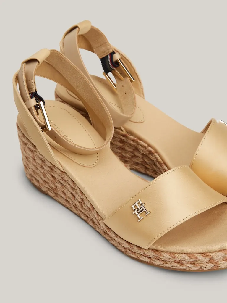 TOMMY HILFIGER Satin Strap Wedge Sandals Harvest Wheat