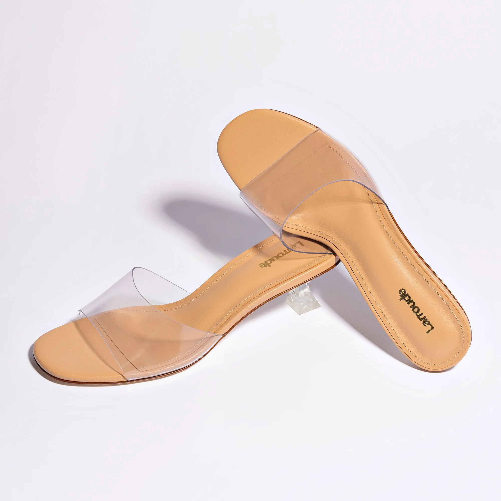 Vivi Lucite Mule In Tan Leather and Vinyl